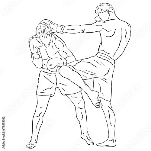 line art vector muay thai illustration