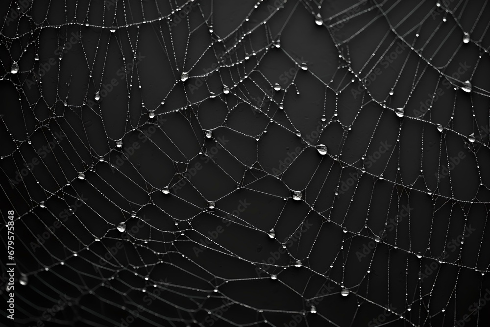 Nächtliches Grauen: Spinnweben auf schwarzem Hintergrund für mystische Artikel - obrazy, fototapety, plakaty 