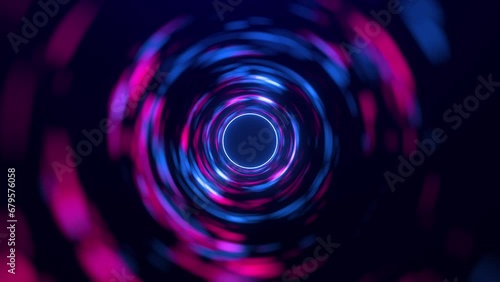 Digital futuristic tunnel or travel in time and space. Bright tunnel, warp speed, wormhole. Seamless loop 4k video. Screensaver video animation. photo