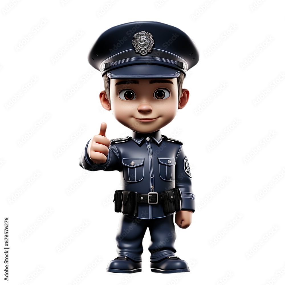 a 3d young police isolated on isolated transparent background png. Generated with Ai