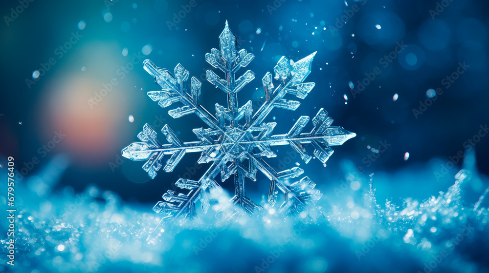 Cool and dreamy close-up view of a snowflake with a background portraying the beauty of winter bless. Cool and dreamy close-up view of a snowflake with a background portraying the beauty of winter bless.