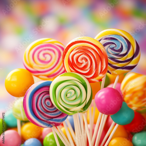 Colorful round lollipops. Generative AI