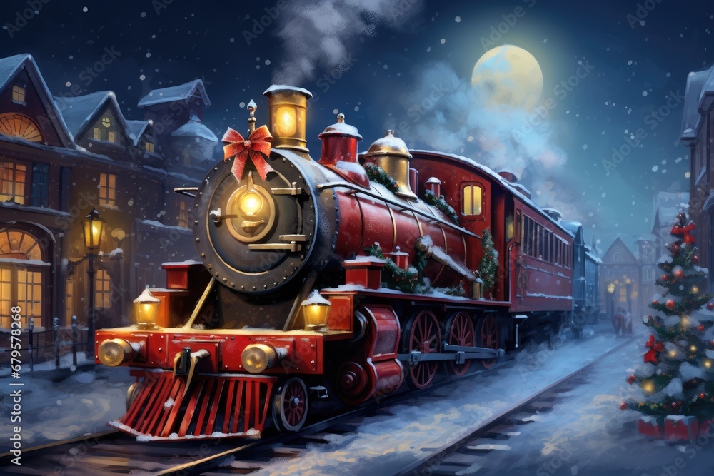 Fototapeta premium A Christmas train delivering joy to all corners of the world.
