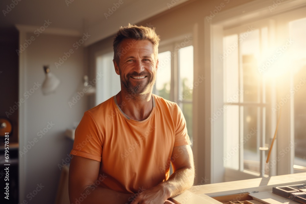 Fototapeta premium Portrait of an attractive man worker on a construction site
