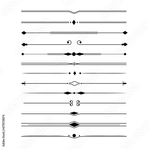 Text devider set, line minimal separators, elegant doodlle borders, decorative elements isolated on white background.