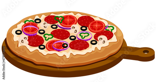 Pepperoni Pizza on a Wooden Board  