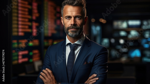 Wallpaper Mural confident handsome businessman on the stock exchange, stylish man, guy, office, banker, work, financier, broker, investor, portrait, face, suit, financial sector, corporation, boss, director, manager Torontodigital.ca