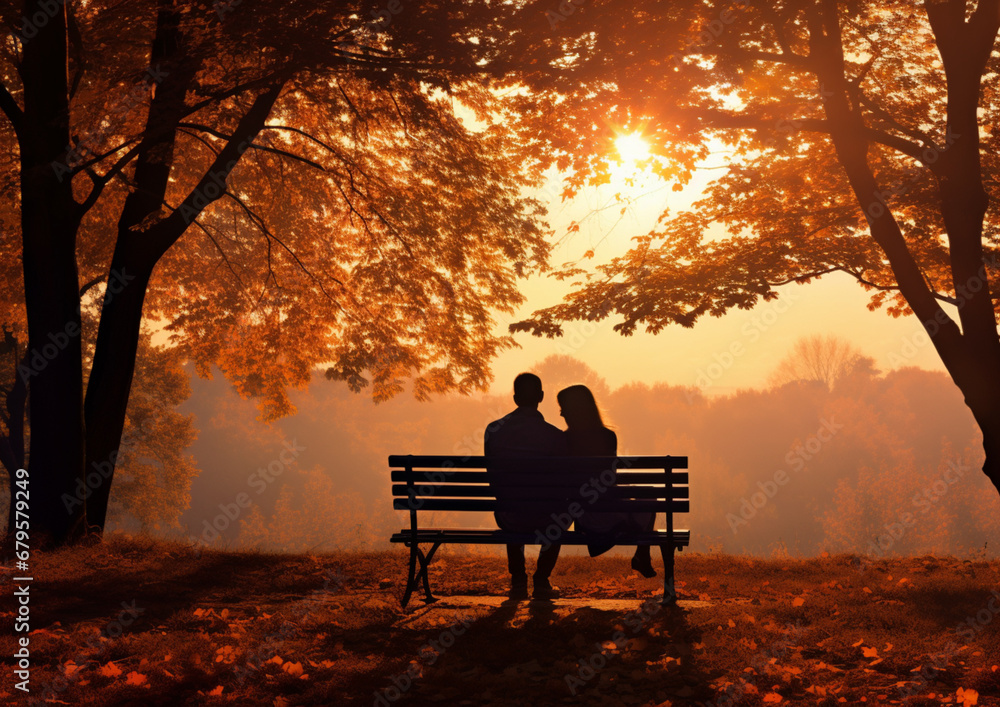 Silhouettes of two people sitting on a bench Silhouettes of two people sitting on a bench