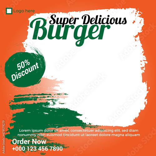 Delicious burger and food menu social media promotion banner template