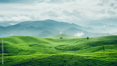 Ecological tea garden, top view texture