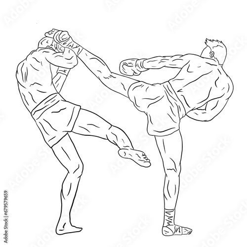 line art vector muay thai illustration