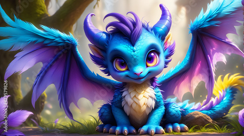 adorable and fluffy baby blue dragon