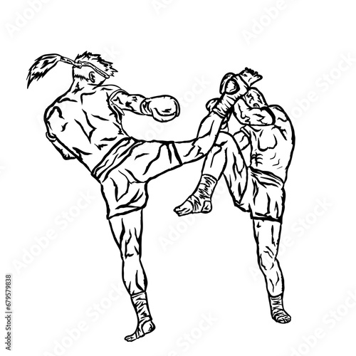 line art vector muay thai illustration