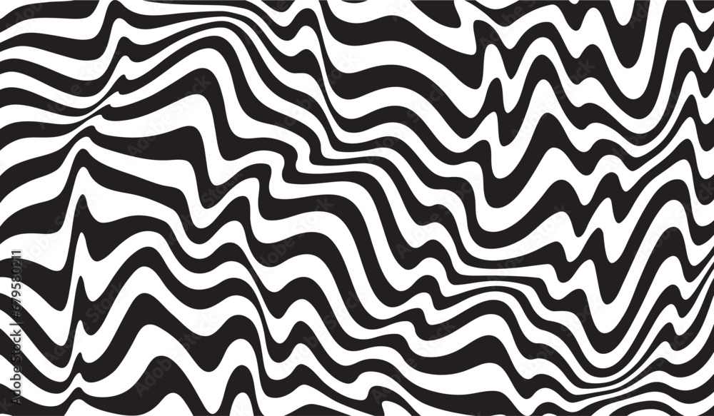 Background with wavy lines. Twisted duo tone backgrounds. Abstract pattern from lines, halftone effect. Black and white texture. Minimalist design template for poster, banner, cover, postcard. Background with wavy lines. Twisted duo tone backgrounds. Abstract pattern from lines, halftone effect. Black and white texture. Minimalist design template for poster, banner, cover, postcard.