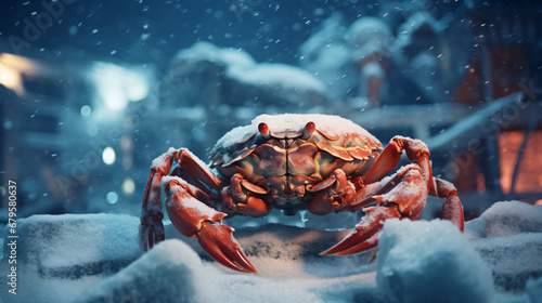 Fresh crab in the frozen market with ice. Seafood