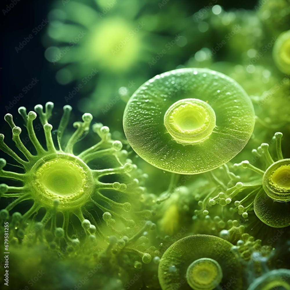 AI generated illustration of an underwater scene with tiny green plants amongst a bed of algae AI generated illustration of an underwater scene with tiny green plants amongst a bed of algae