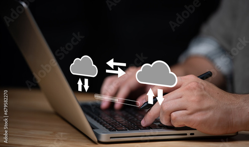 Data transfer through cloud technology Exchange data with modern internet technology that is fast and secure Internal document backup on online databases,Transfer files data system relocation concept