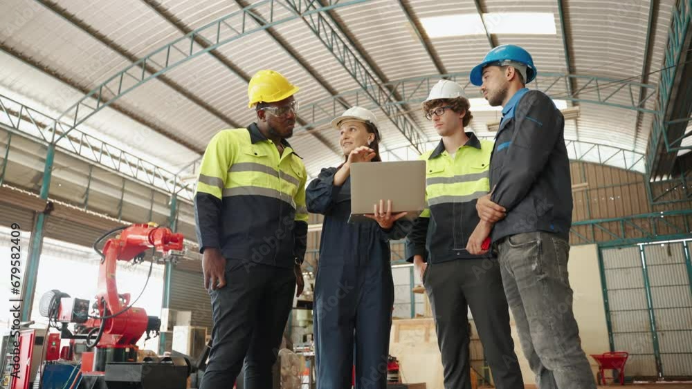 team of engineers is discussing and brainstorming in the robotic arm factory.
team of engineers is discussing and brainstorming in the robotic arm factory.