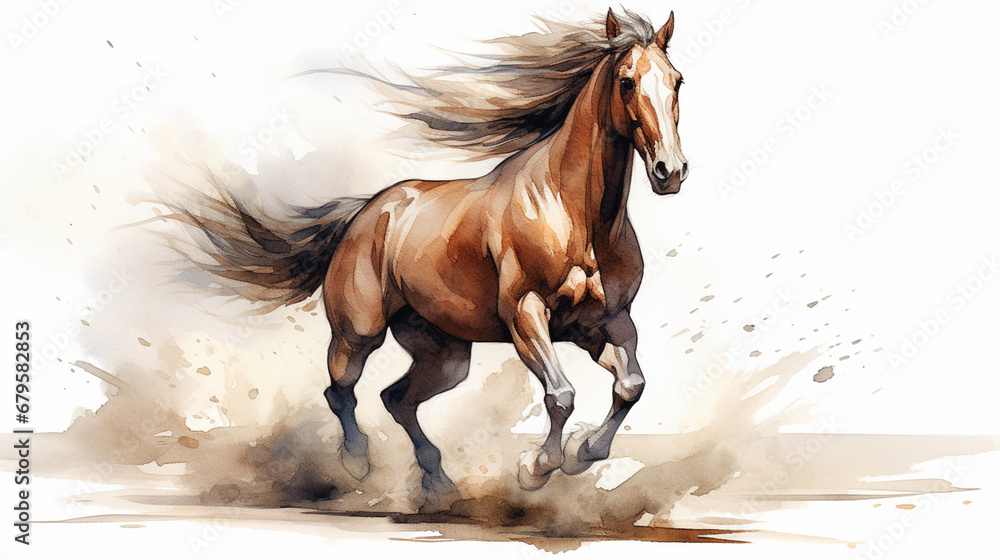 A watercolor painting of a horse