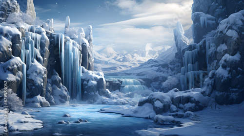 Frozen waterfall scene
