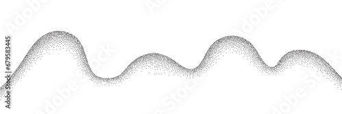 Wave grain stipple pattern background. Black noise dotwork texture, abstract dot stipple lines, sand grain effect, vector illustration isolated on white background