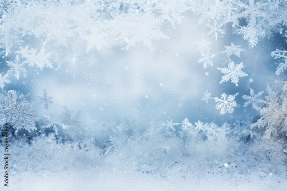 Winter snowy blurred defocused blue background with copy space. Flakes of snow fall. Festive Christmas and New year background Winter snowy blurred defocused blue background with copy space. Flakes of snow fall. Festive Christmas and New year background