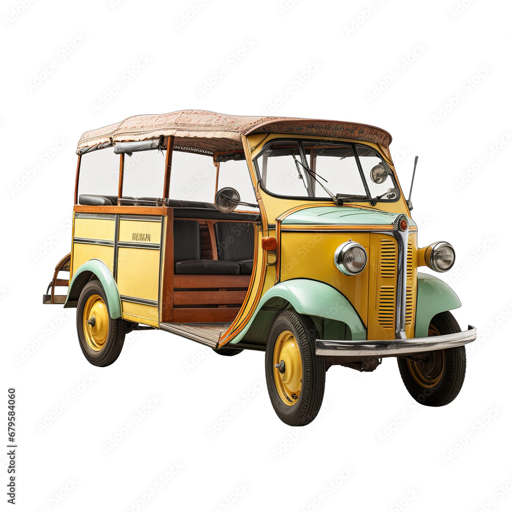 Vintage-style Tuk Tuk Cab Isolated on Transparent or White Background, PNG