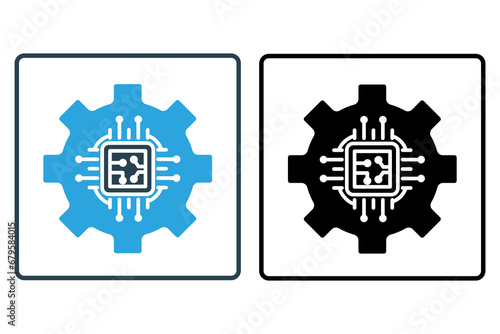 Predictive maintenance icon. gear and cpu. predictive maintenance strategies. icon related to industry, technology. solid icon style. simple vector design editable