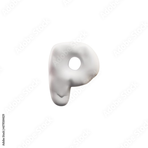 Plasticine white P letter of English alphabet, vector 3D font clay texture icon, typographic symbol from dough sculpting