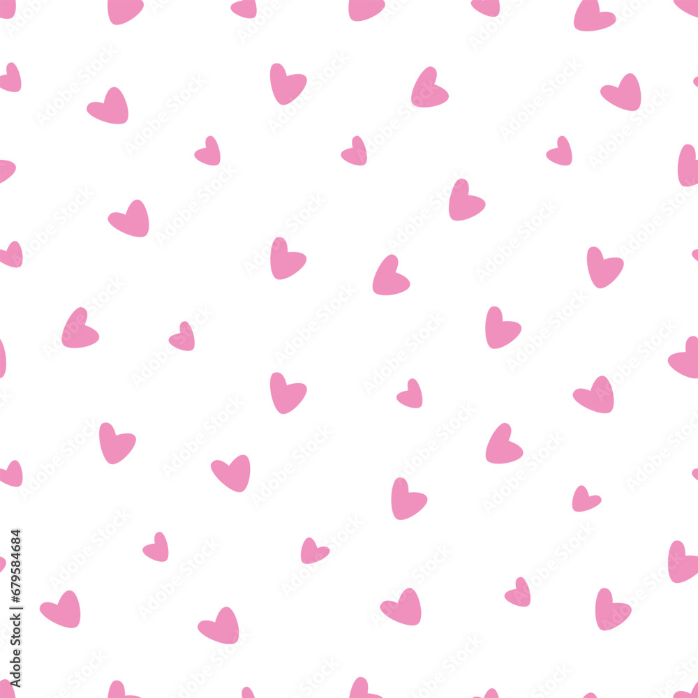 Seamless pattern with little cute hearts in light pink, seamless print with hearts for backgrounds. Vector illustration