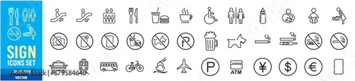  toilet no smoke restroom wc restaurant icon set collection vector

