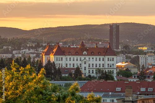 A peaceful sunset over the historic Brno skyline. Brno, Czech Republic.
