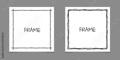 Set of hand drawn sketched lines square frames isolated on white background.