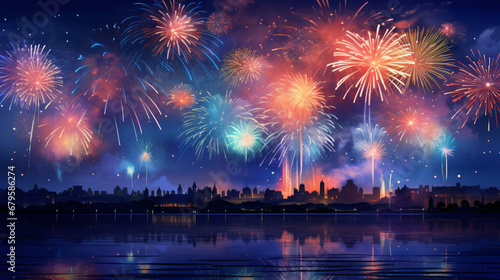 Brightly Colorful Fireworks
