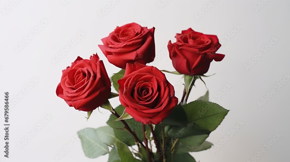 Red roses isolated on white background with copy space for your text.