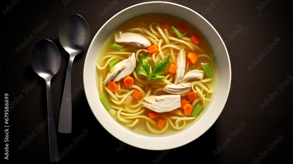 Chicken soup close-up for background Chicken soup close-up for background