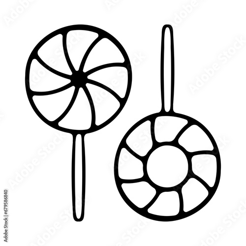 Lollipop with spiral colors, twisted sucker candy on stick. Vector cartoon set of round candies with striped swirls. Hard sugar caramel, lollypop isolated on white background