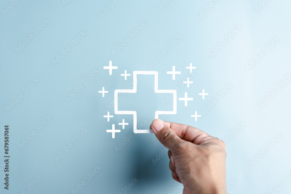 Health insurance concept. plus sign and healthcare medical icon, health and access to welfare health concept. Health insurance concept. plus sign and healthcare medical icon, health and access to welfare health concept.