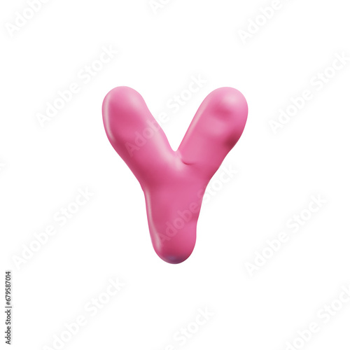 Plasticine pink capital letter Y of English alphabet, vector 3D font symbol from dough, clay texture education sculpting