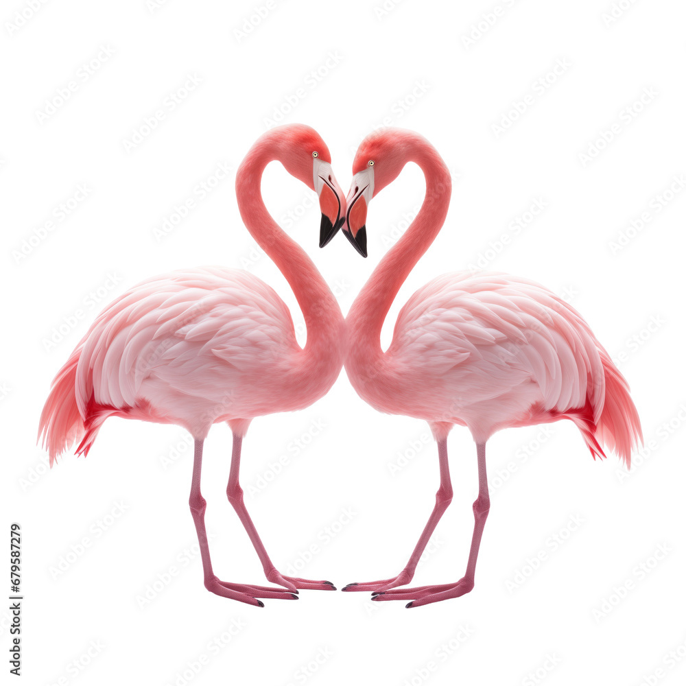 Obraz premium Love couple pink flamingos forming heart shape with their neck