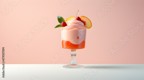 Peach Melba isolated on minimalist copy space background.