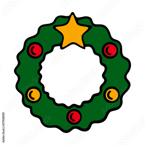 Christmas wreath icon with winter floral elements. Season greeting card. Vector illustration. Season greeting card. Vector illustration