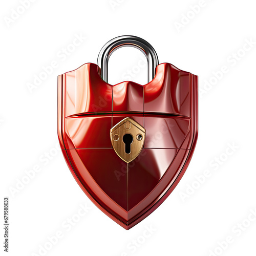 Shield with Padlock in 3D Style Isolated on Transparent or White Background, PNG