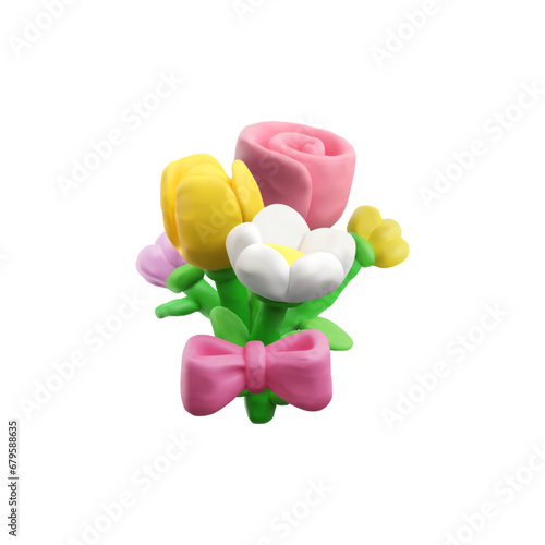 Bouquet of flowers, plasticine art, realistic 3D vector illustration.
