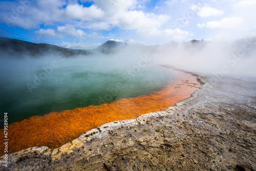 The photo shows edge of the Champagne pool at Waiotapu, New Zealand. photo