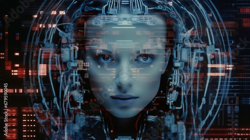 Generative AI image of a schematic data, in the style of retro-futuristic cyberpunk