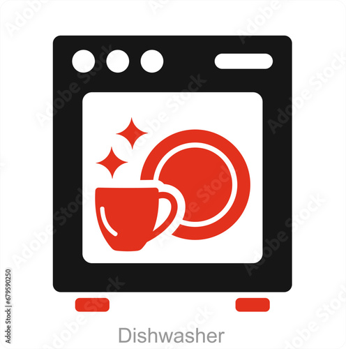 Dishwasher and dish icon concept 