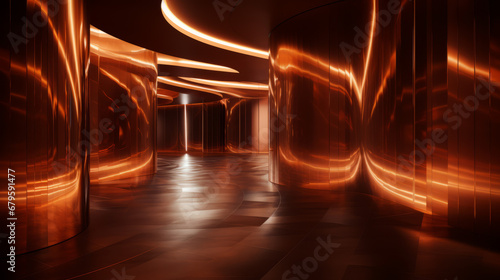 Empty gold futuristic tunnel. Technology Design. © Alexander Kurilchik