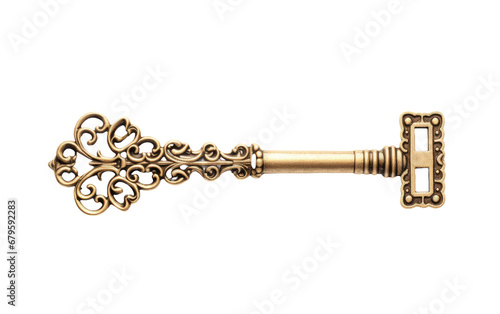 Ornate Design on Vintage Brass Key On Transparent Background © zainab