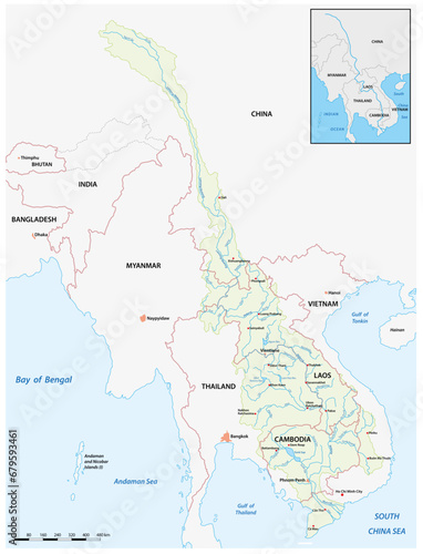 Detailed vector map of Mekong River